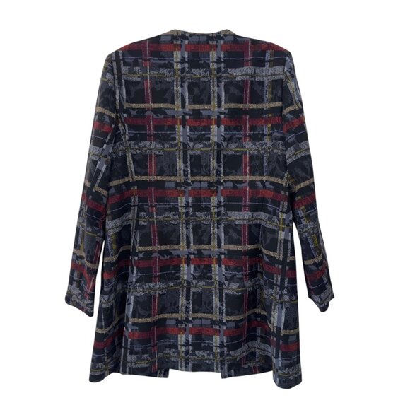 Nine West Womens Plaid Button-Up Coat Size 12 Black/Red/Yellow - Picture 6 of 12